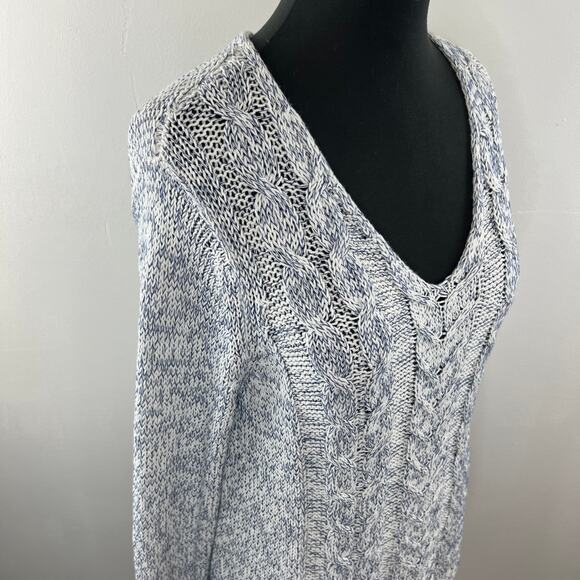 WOODEN SHIPS Gray S Cable Knit Sweater V-Neck Long Sleeve Pullover Regular Fit - Picture 4 of 6